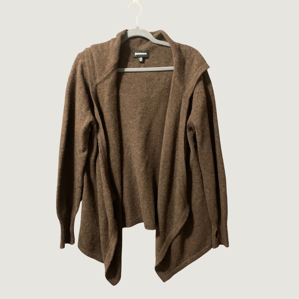 Betabrand Wrap Cardigan Womens XL Alpaca Wool W0170-BS Brown Hooded Boho Neutral